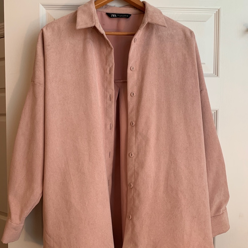 Zara Fine-Waled Corduroy Shirt in Beige-Pink | Women’s Button Down - Size L